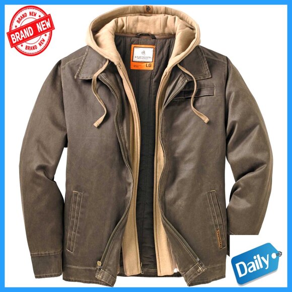 Men's Casual Waxed Cotton Coat with Hood Water Resistant Classic Fit